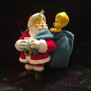 1999 Warner Brothers Looney Tunes Christmas Ornament Tweety Santa Ride